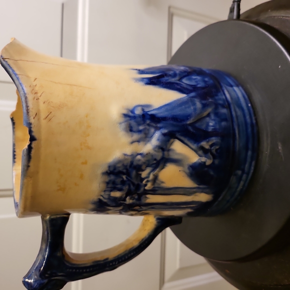 Antique Old Sleepy Eyed Joe Blue & White Ironstone Pitcher 1900. - Picture 8 of 11